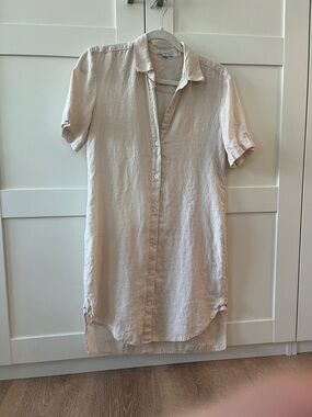 James Perse Linen Light Beige Collared Dress